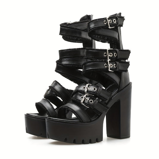 Women's Black Block Heeled Sandals