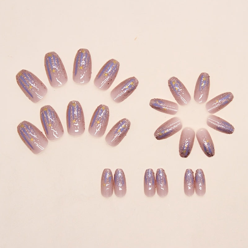 Aurora Purple Glossy Short Ballet Fake Nails (24pcs)