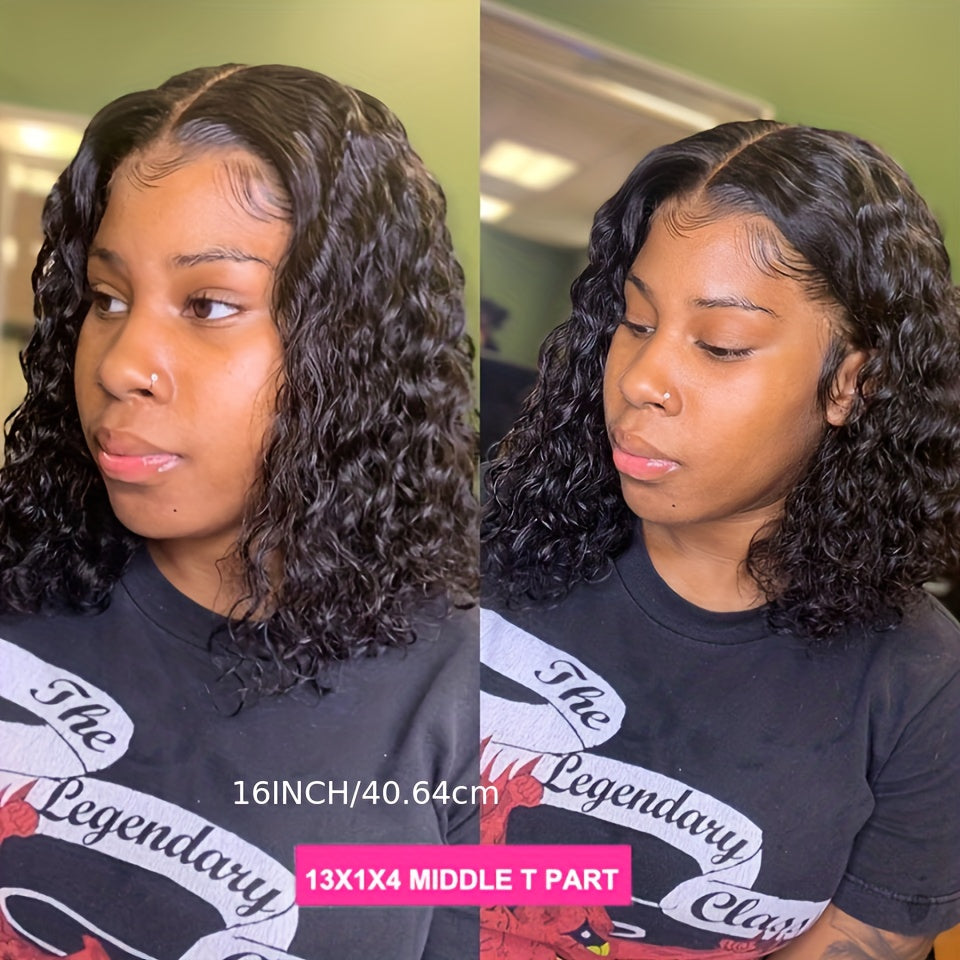 Water Wave Short Bob(150% density) Wig 13x4x1 Middle T Part Lace Frontal Wig Pre Plucked Natural Hairline