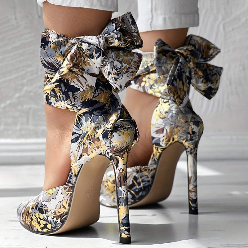 Women's Floral Print Satin Stiletto High Heels