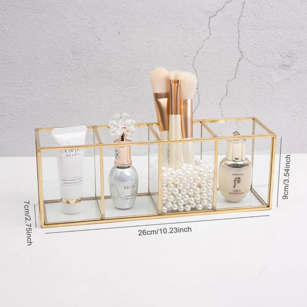 Premium Glass Makeup Brush Organizer with Gold Rim Cosmetic Brush Holder