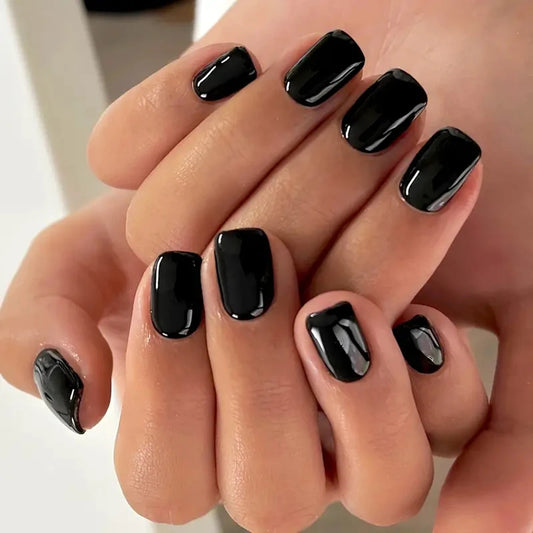 Medium Press On Nails Square Black  (24 Pcs)