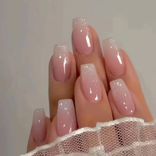 Long Coffin Pink Press On Nails  (24PCS )