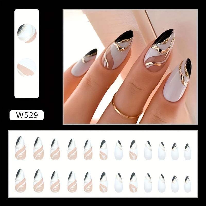 Glossy Medium Almond Fake Nails (24pcs)