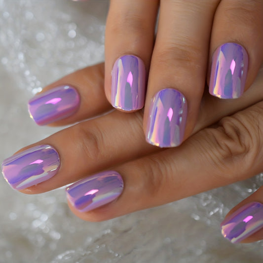 Short Manicure Solid Color Purple Chrome (24pcs)