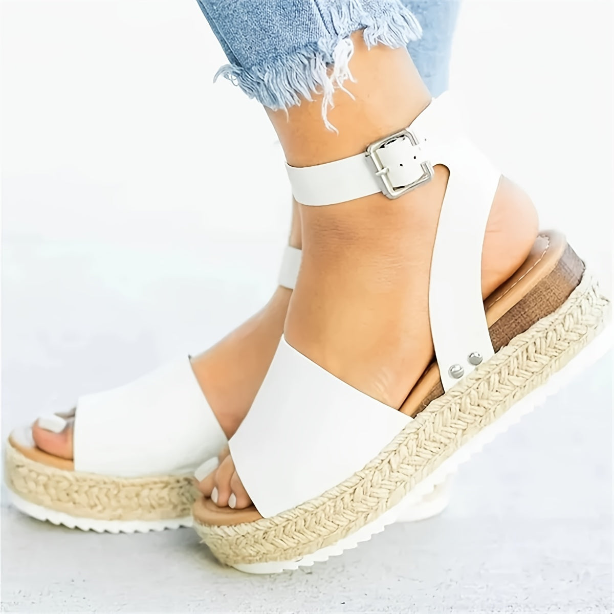 Mid Heel Platform Espadrille Sandals