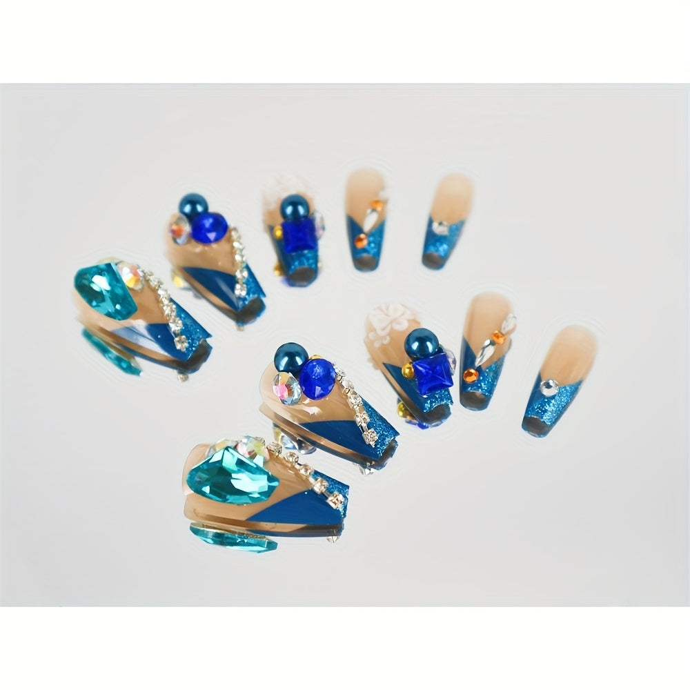 Luxury Ocean Blue French Press On Nails (24pcs)