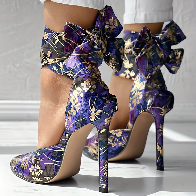 Women's Floral Print Satin Stiletto High Heels