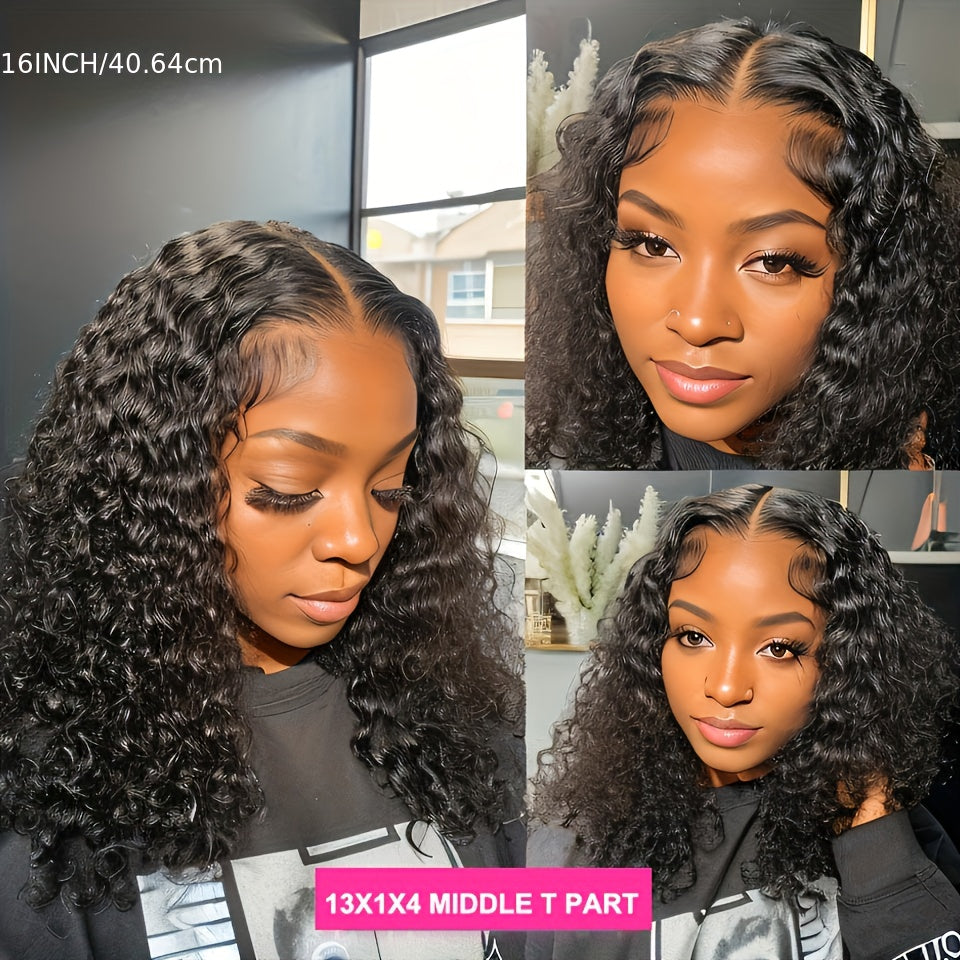Water Wave Short Bob(150% density) Wig 13x4x1 Middle T Part Lace Frontal Wig Pre Plucked Natural Hairline