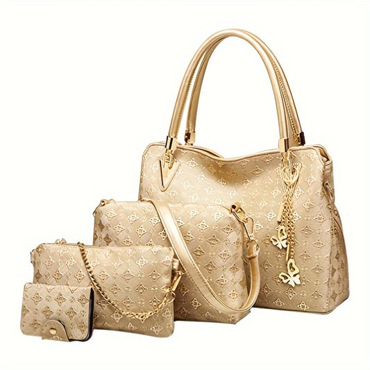4-Piece Set of Stylish Faux Leather Purses and Handbags