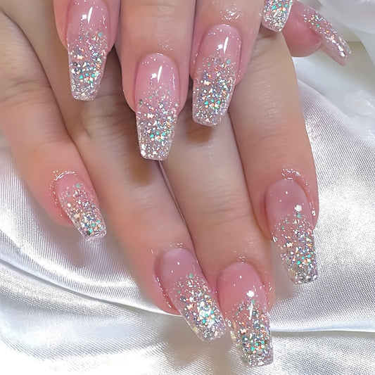 Medium Square Shiny Fake Nails (24 Pcs)